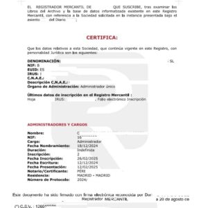 Certificado del Registro Mercantil online
